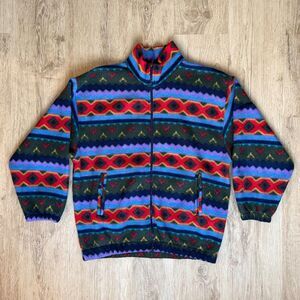 Winterset Full Zip Fleece Jacket Colorful Aztec Pattern Large Multicolor